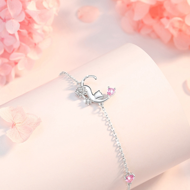 Charm Cute Cat Sterling Silver Bracelet Unique Jewelry Gift for Women02