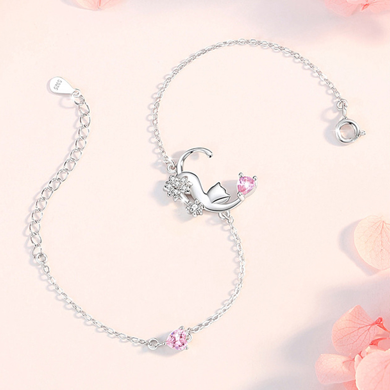 Charm Cute Cat Sterling Silver Bracelet Unique Jewelry Gift for Women03