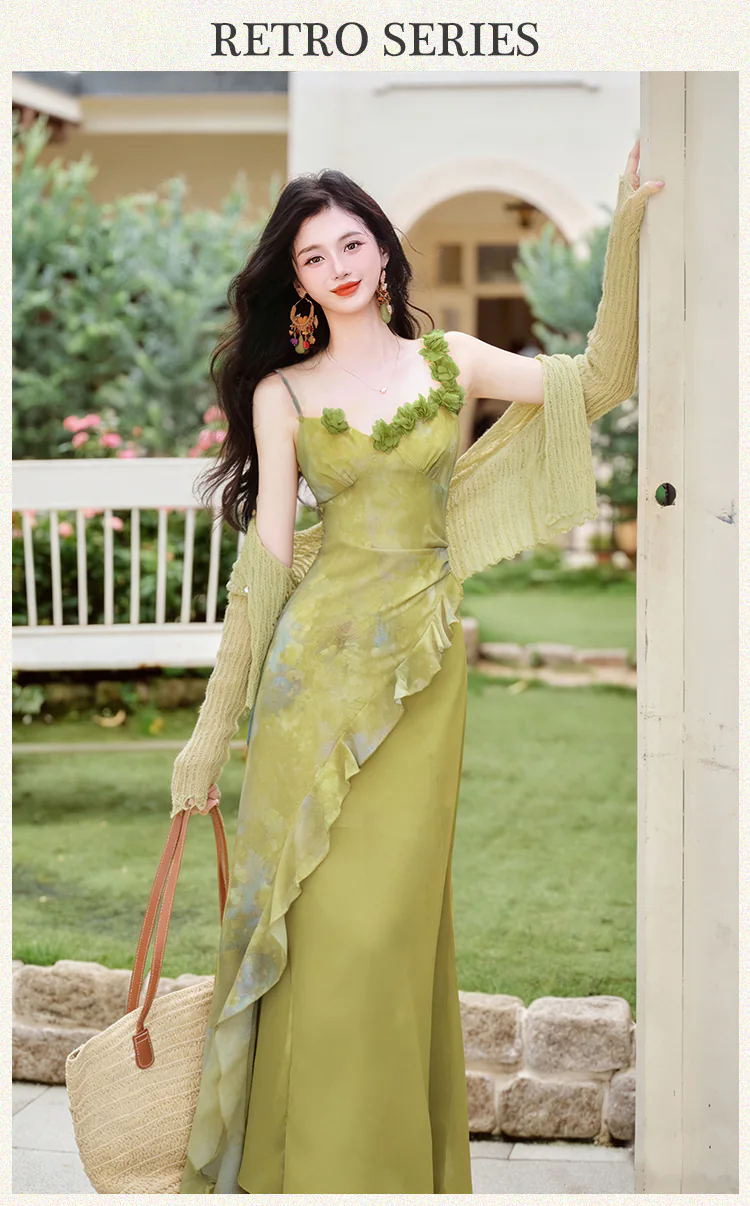 Cottagecore-Light-Green-Asymmetrical-Ruffle-Dress-with-Matching-Cardigan-Set07