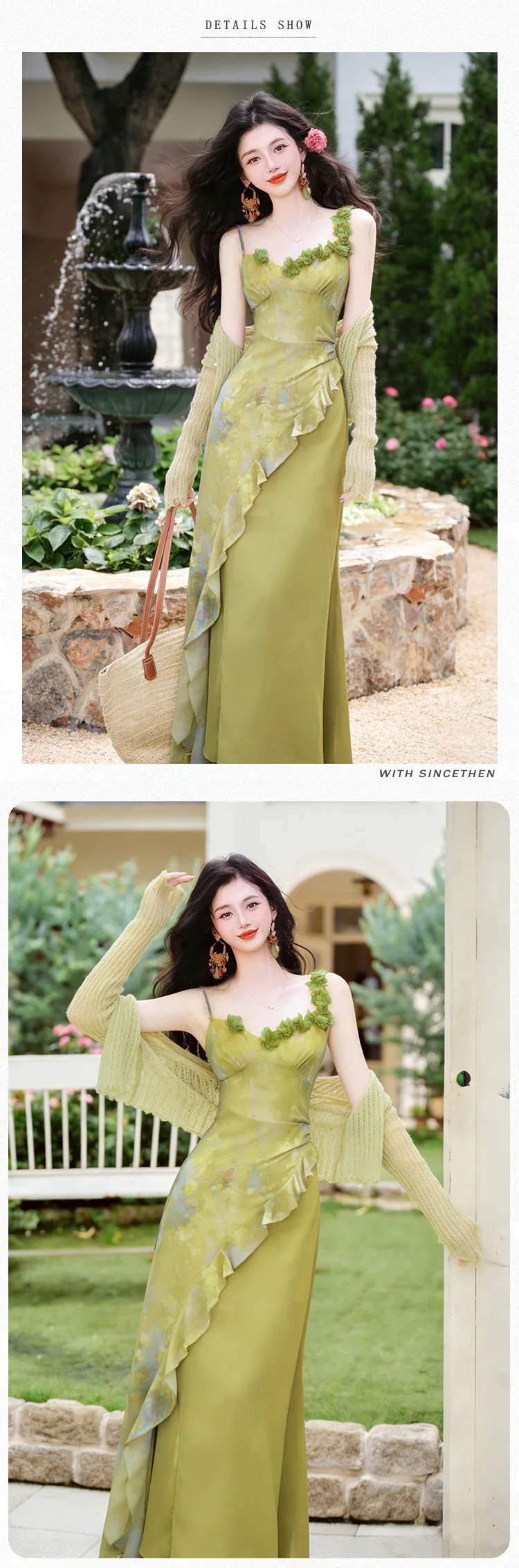 Cottagecore-Light-Green-Asymmetrical-Ruffle-Dress-with-Matching-Cardigan-Set10