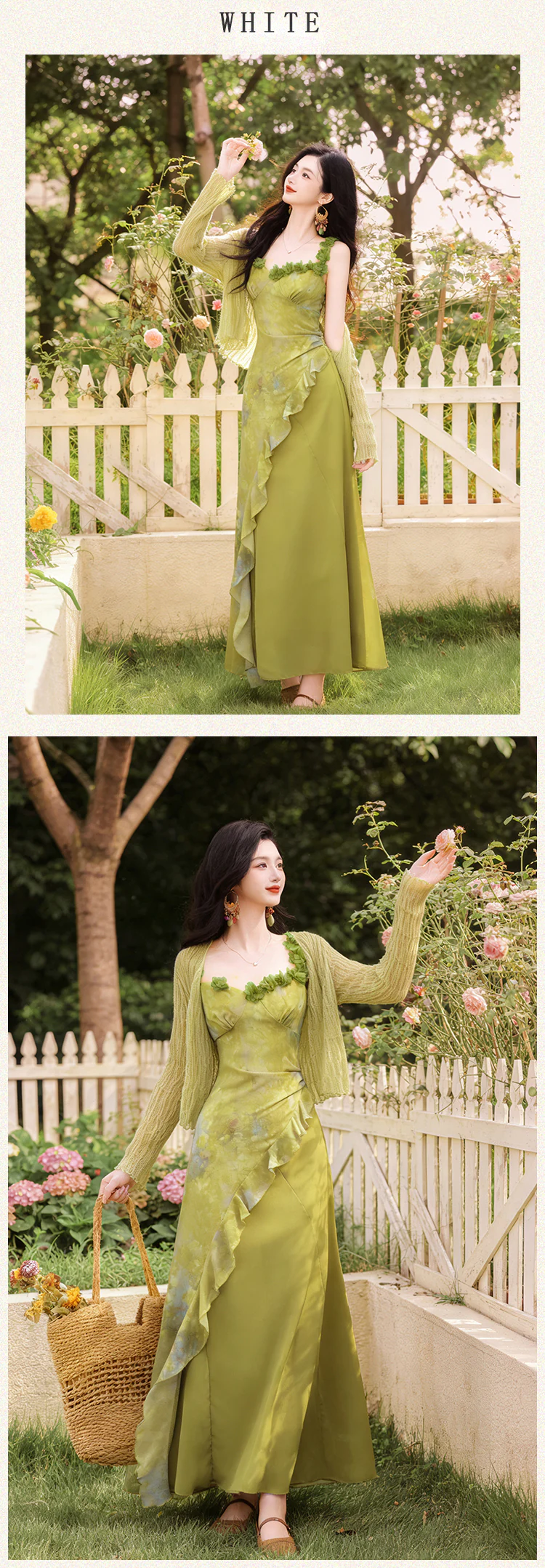 Cottagecore-Light-Green-Asymmetrical-Ruffle-Dress-with-Matching-Cardigan-Set17