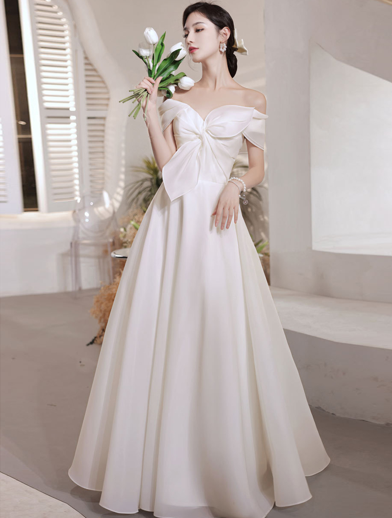 Elegant French Romance White Wedding Enevning Formal Dress01