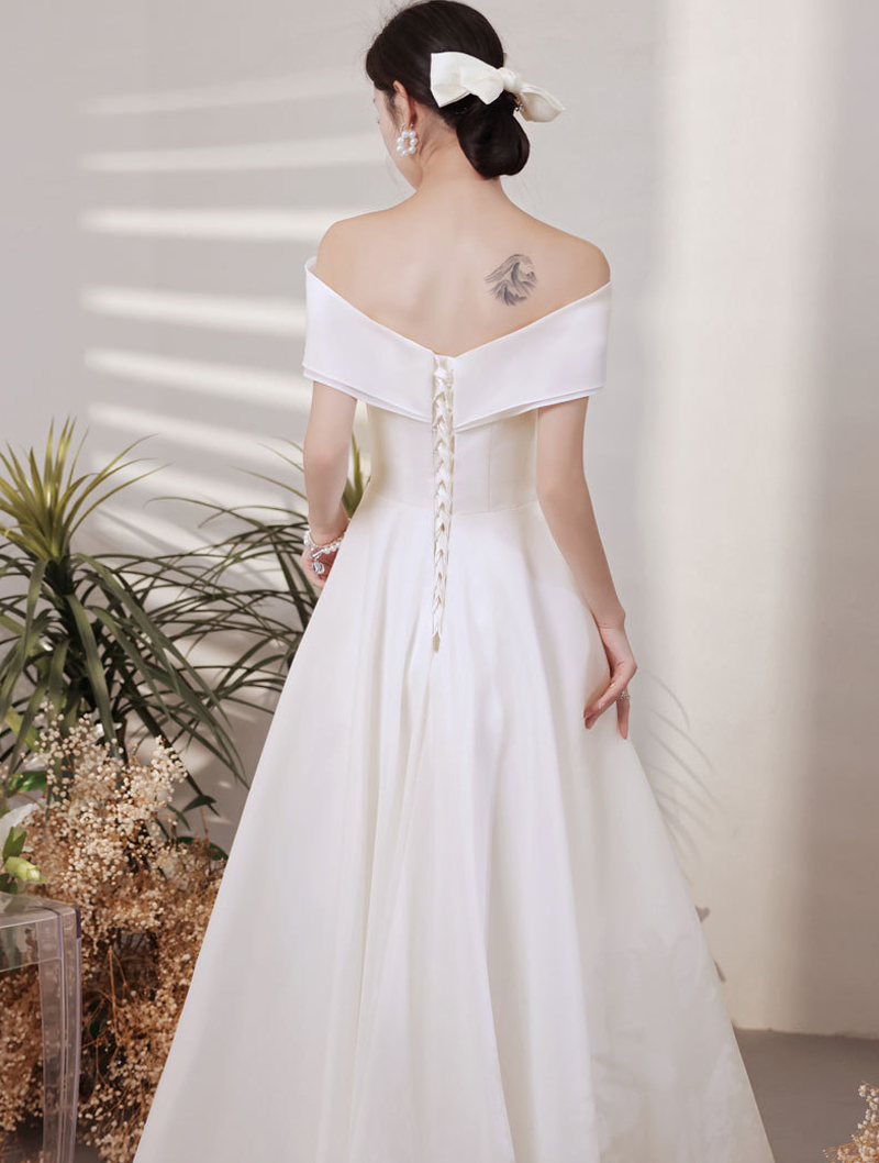 Elegant French Romance White Wedding Enevning Formal Dress05