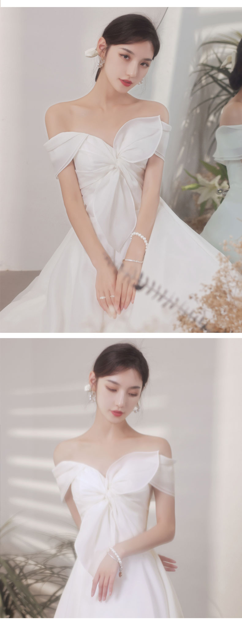 Elegant French Romance White Wedding Enevning Formal Dress08