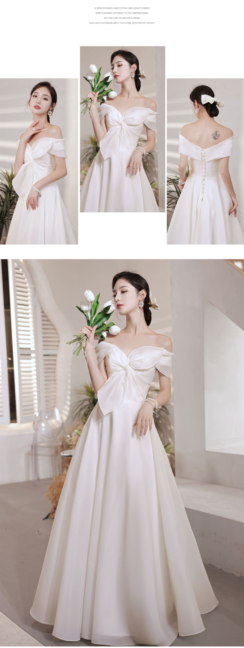 Elegant French Romance White Wedding Enevning Formal Dress09