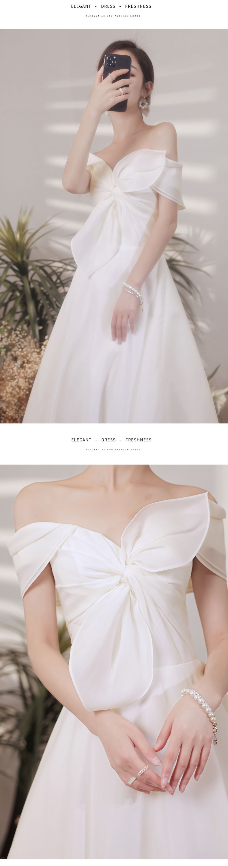 Elegant French Romance White Wedding Enevning Formal Dress11