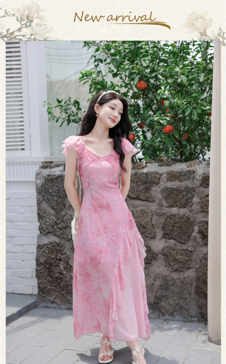 Feminine-Soft-Pink-V-Neck-Irregular-Ruffle-Hem-Chiffon-Casual-Dress07