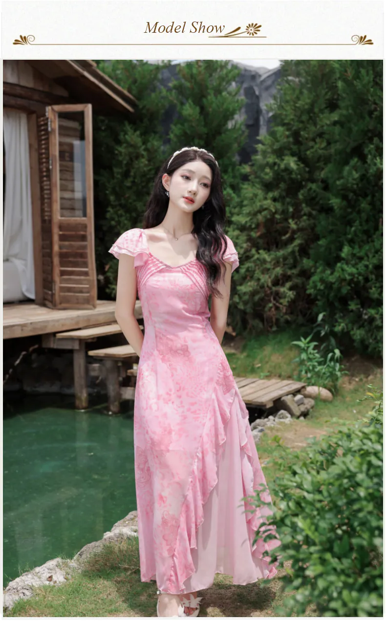 Feminine-Soft-Pink-V-Neck-Irregular-Ruffle-Hem-Chiffon-Casual-Dress08