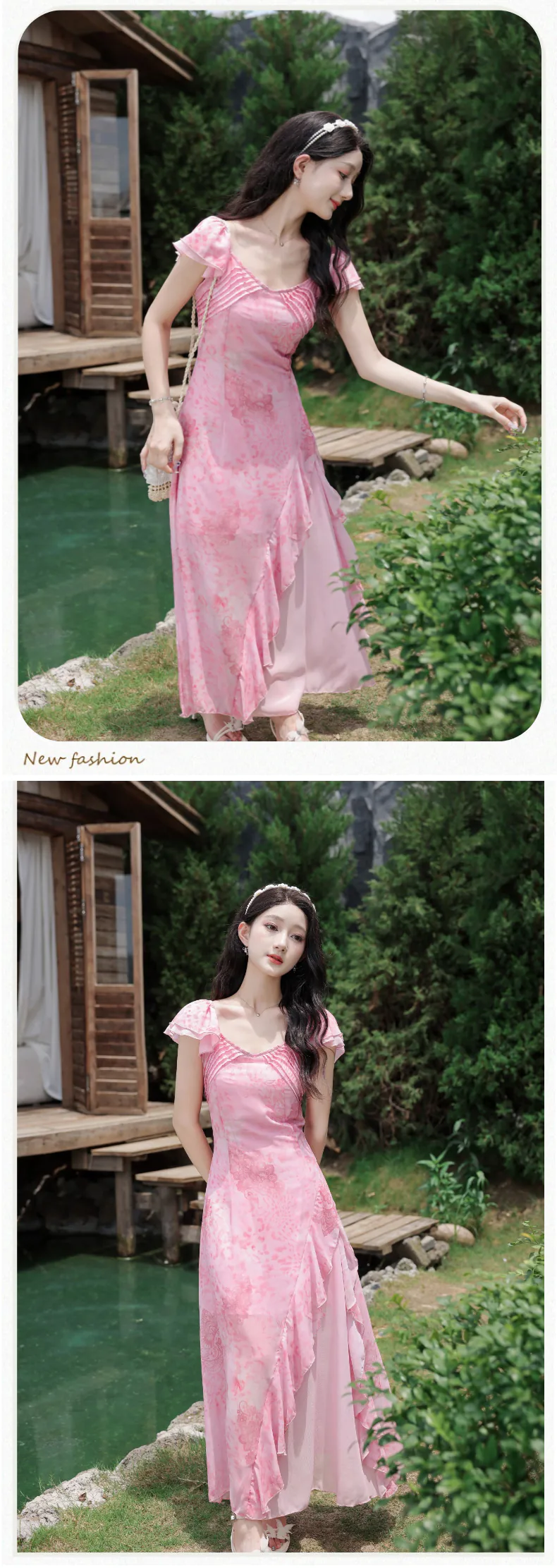 Feminine-Soft-Pink-V-Neck-Irregular-Ruffle-Hem-Chiffon-Casual-Dress10