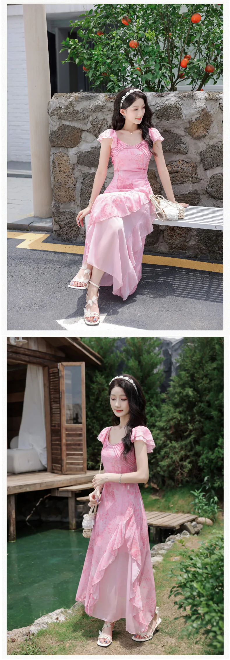 Feminine-Soft-Pink-V-Neck-Irregular-Ruffle-Hem-Chiffon-Casual-Dress11
