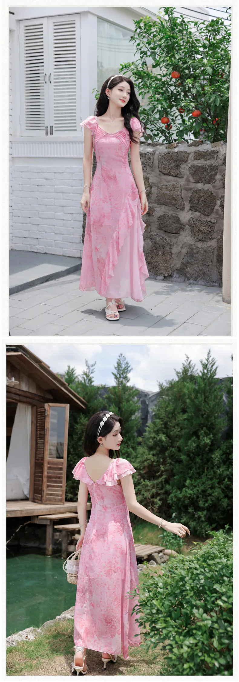 Feminine-Soft-Pink-V-Neck-Irregular-Ruffle-Hem-Chiffon-Casual-Dress12