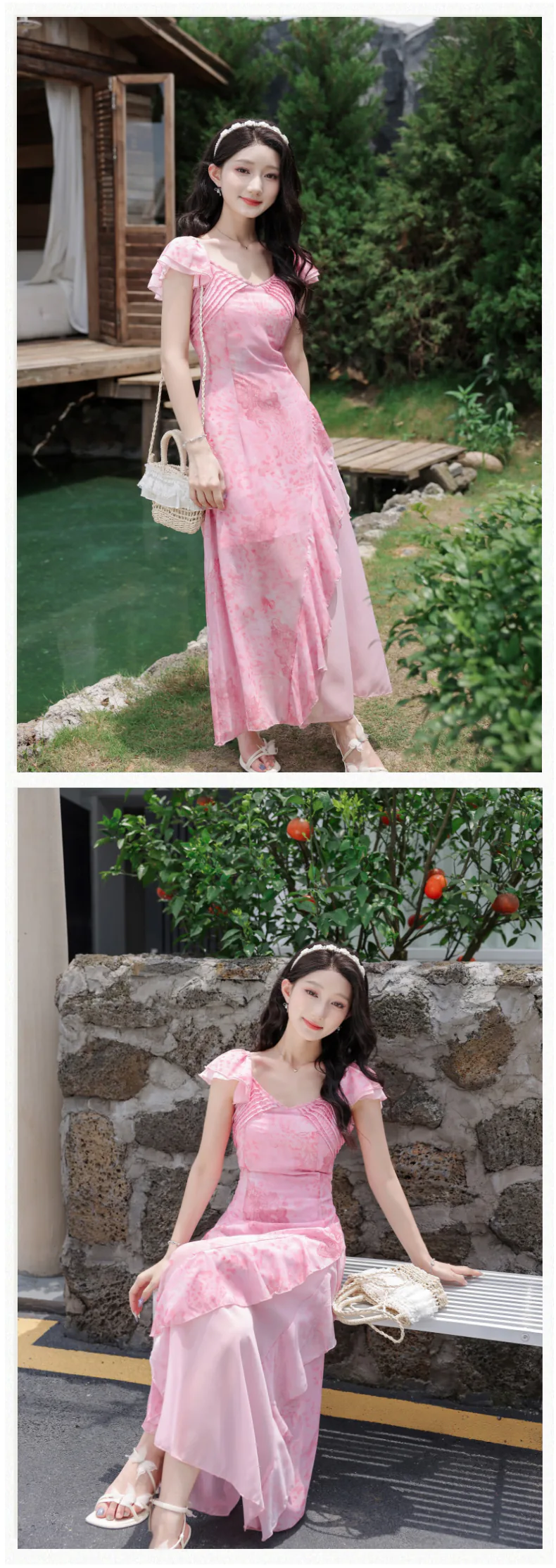 Feminine-Soft-Pink-V-Neck-Irregular-Ruffle-Hem-Chiffon-Casual-Dress13