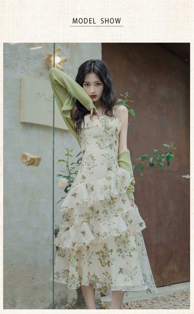 Floral-Green-Summer-Leisure-Slip-Dress-with-Cardigan-Casual-Outfit09