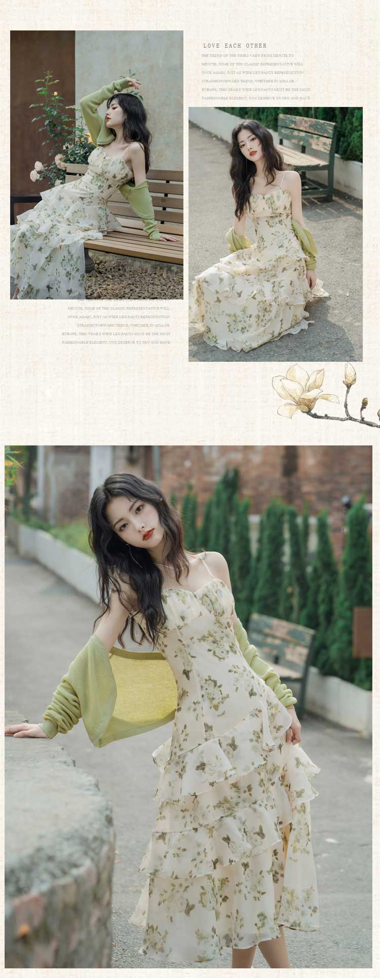 Floral-Green-Summer-Leisure-Slip-Dress-with-Cardigan-Casual-Outfit12