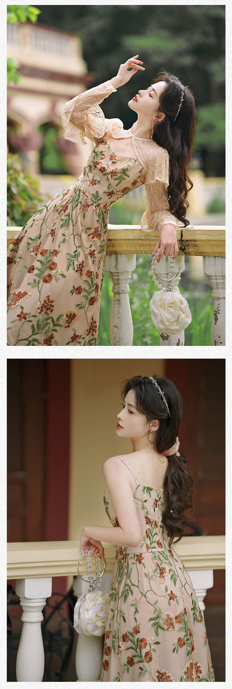 Romantic-Vintage-Floral-Embroidery-Lace-Short-Cardigan-Slip-Dress-Set10