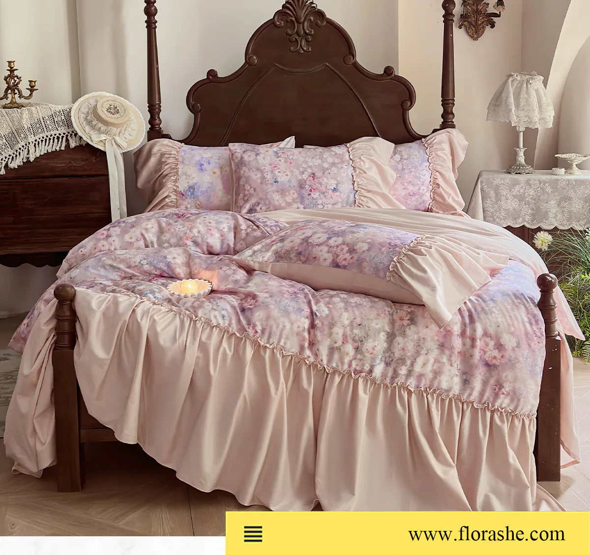 Vintage-Oil-Painting-Floral-Brushed-Tencel-Cotton-Ruffle-Edge-Bedding-Set12