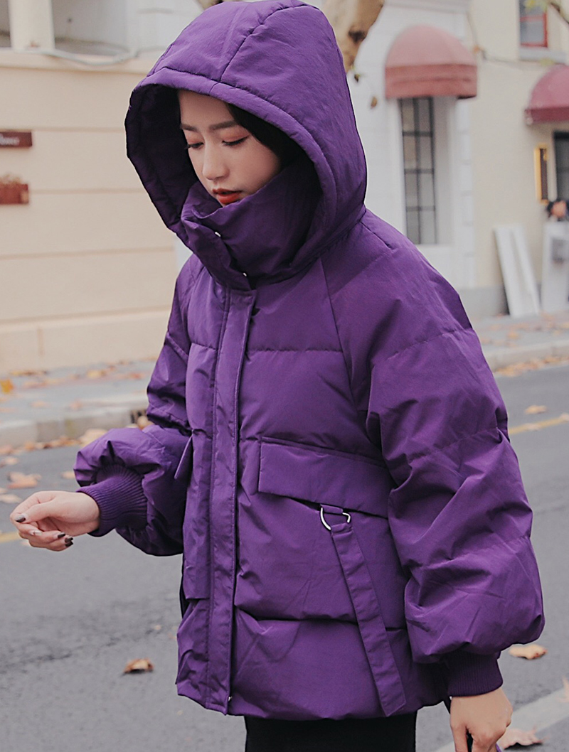 Winter Purple Hooded Cutton Puffer Jacket Down Coat 01