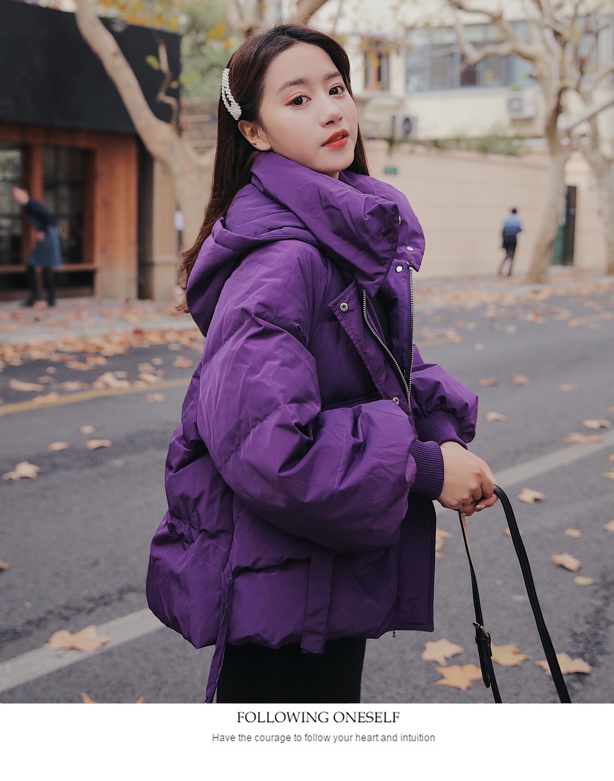 Winter Purple Hooded Cutton Puffer Jacket Down Coat 07