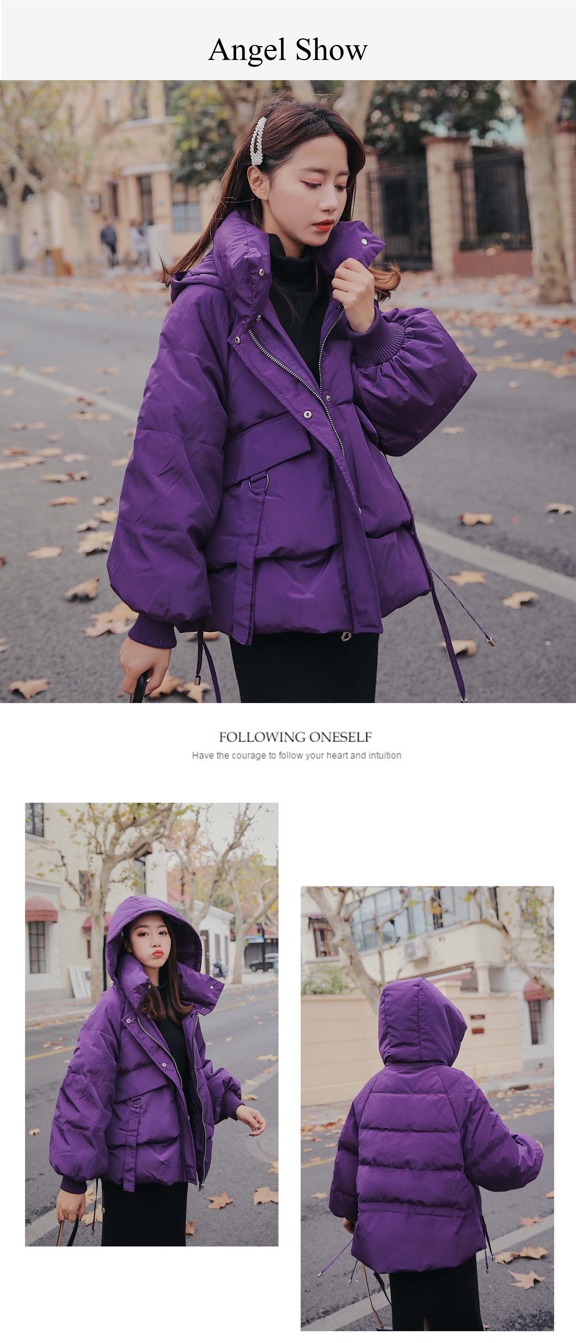 Winter Purple Hooded Cutton Puffer Jacket Down Coat 08