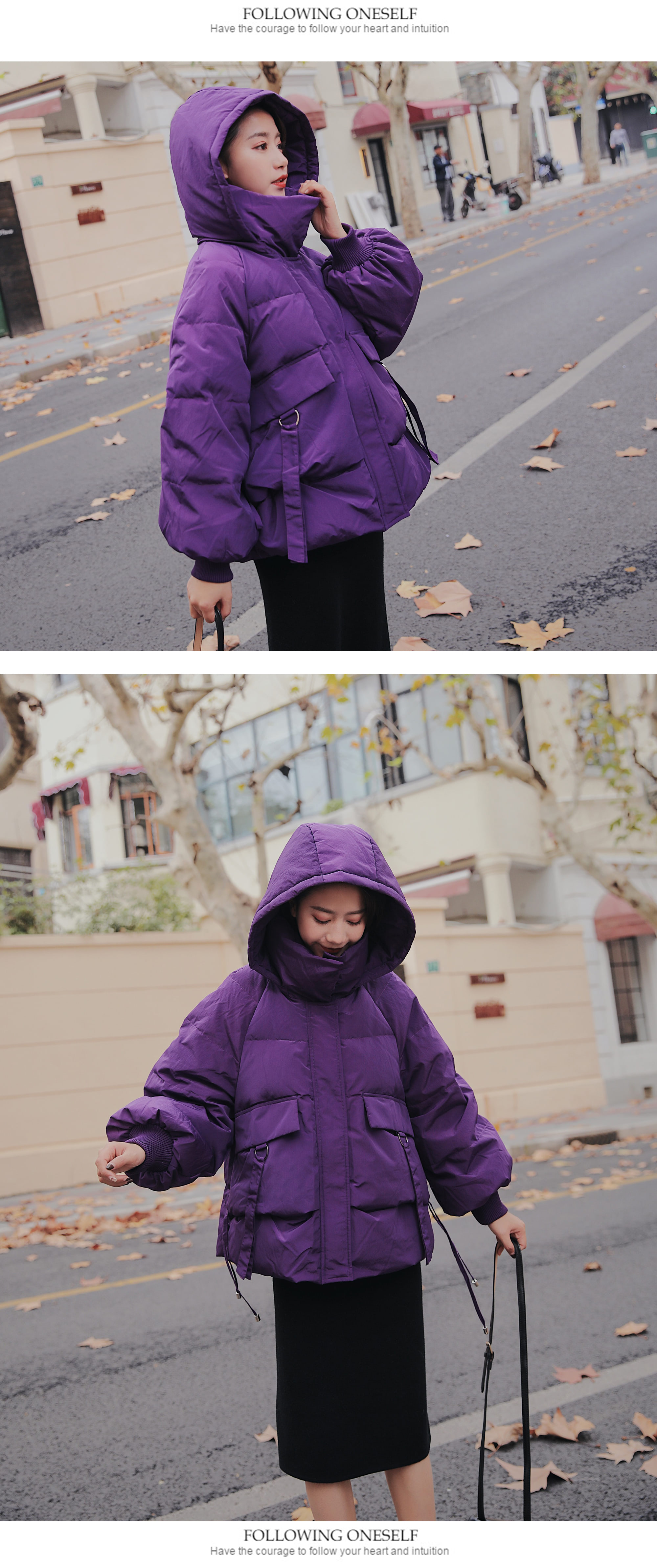 Winter Purple Hooded Cutton Puffer Jacket Down Coat 12