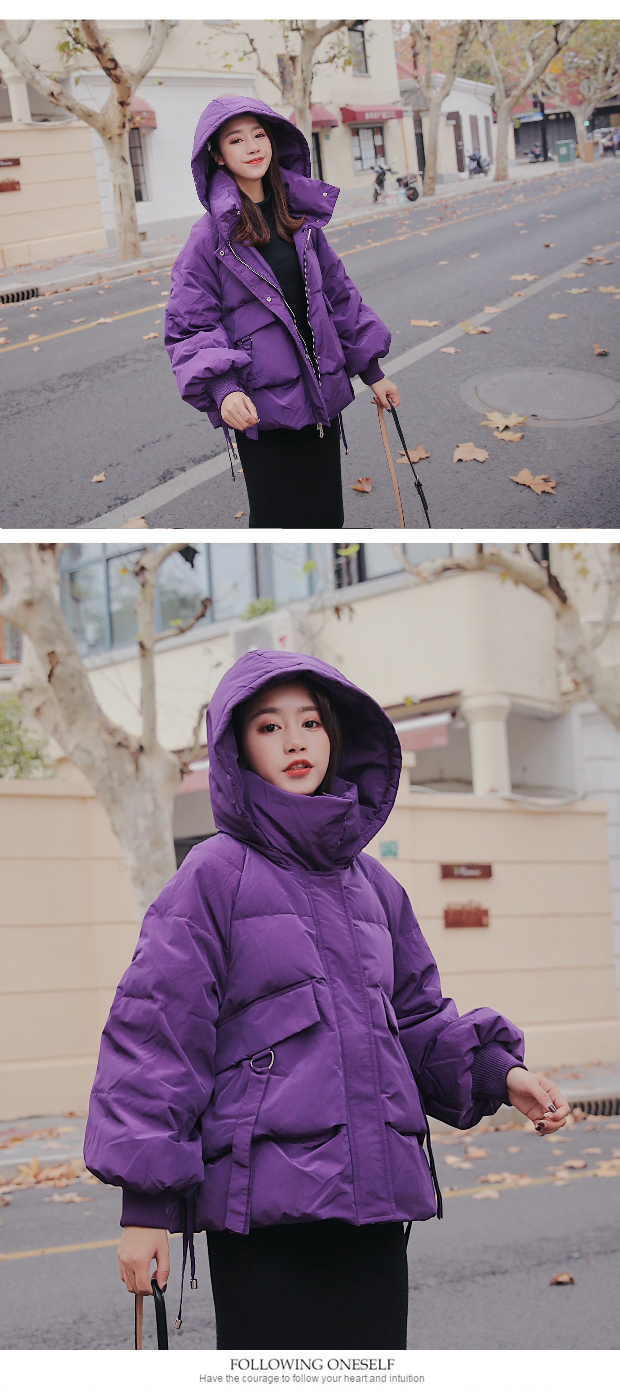 Winter Purple Hooded Cutton Puffer Jacket Down Coat 13