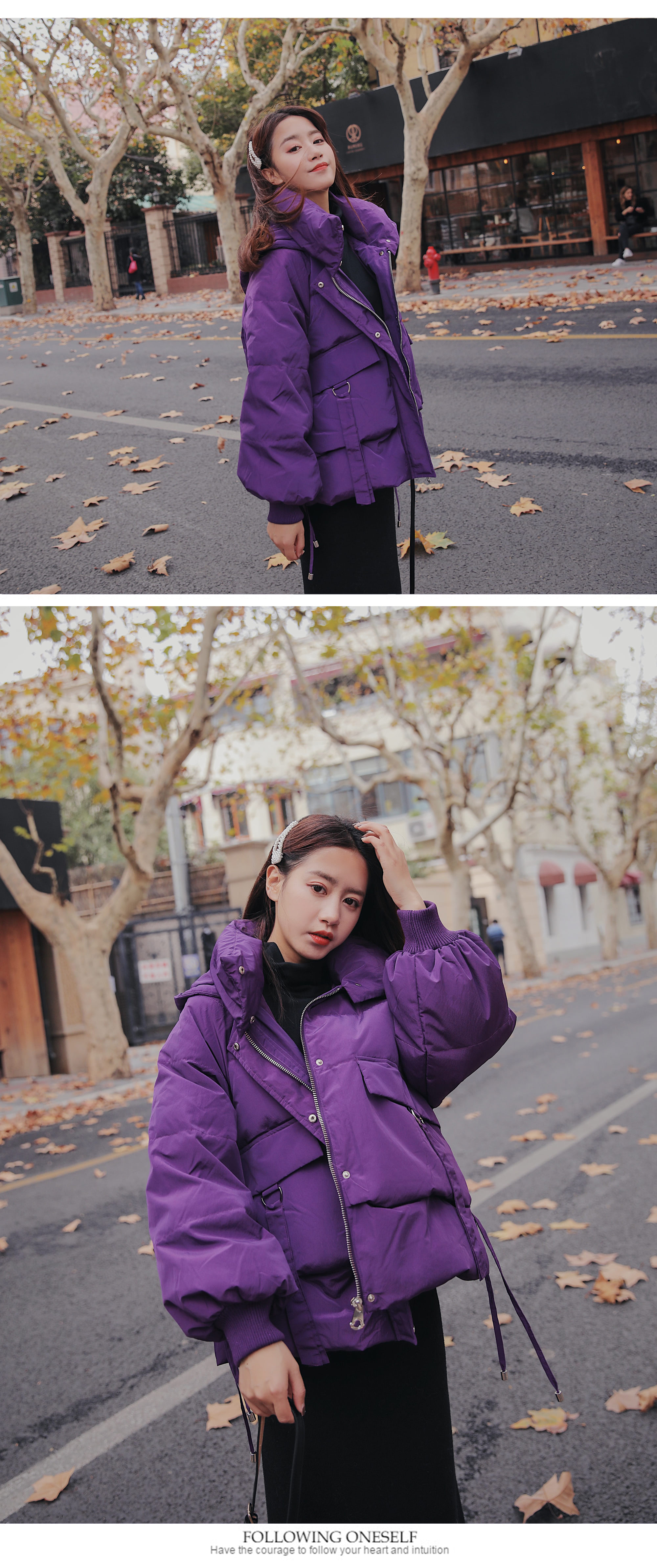 Winter Purple Hooded Cutton Puffer Jacket Down Coat 15