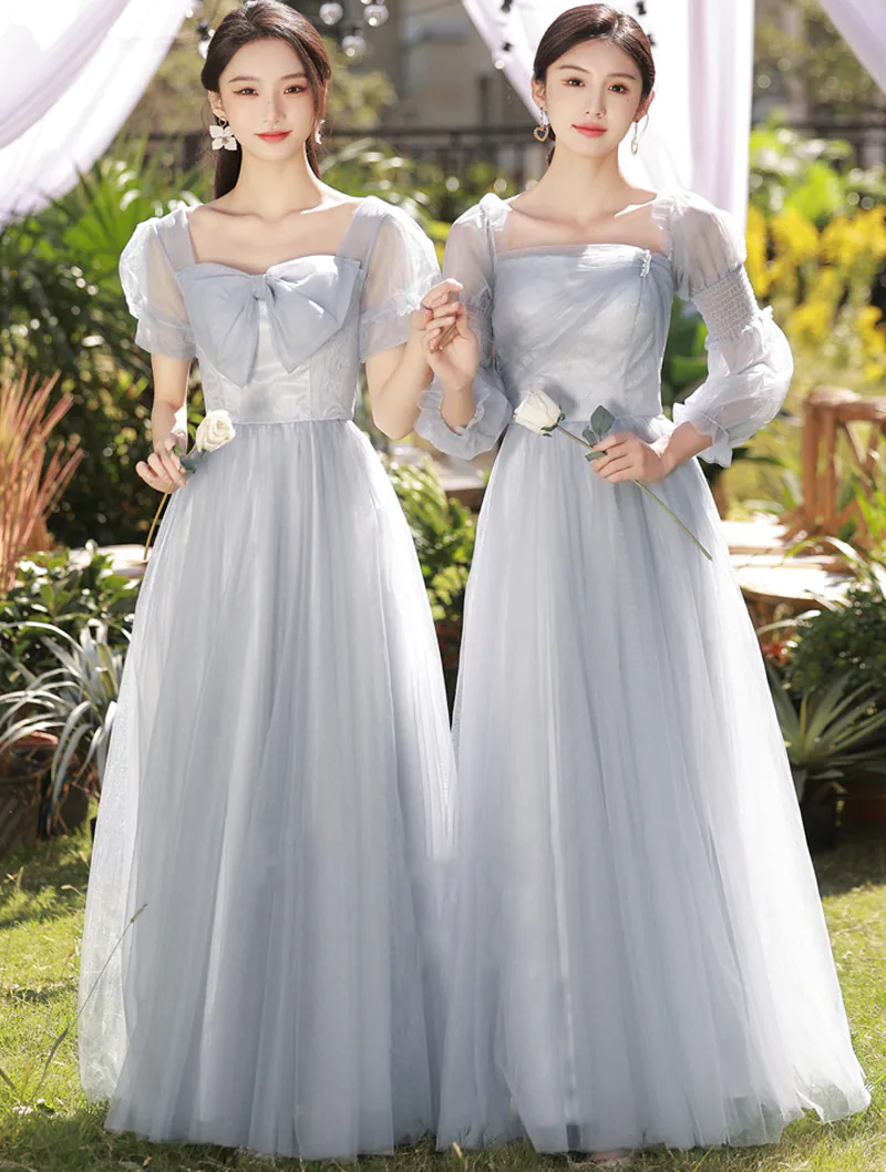 Women's Gray Chiffon Wedding Guest Long Bridesmaid Formal Dress01