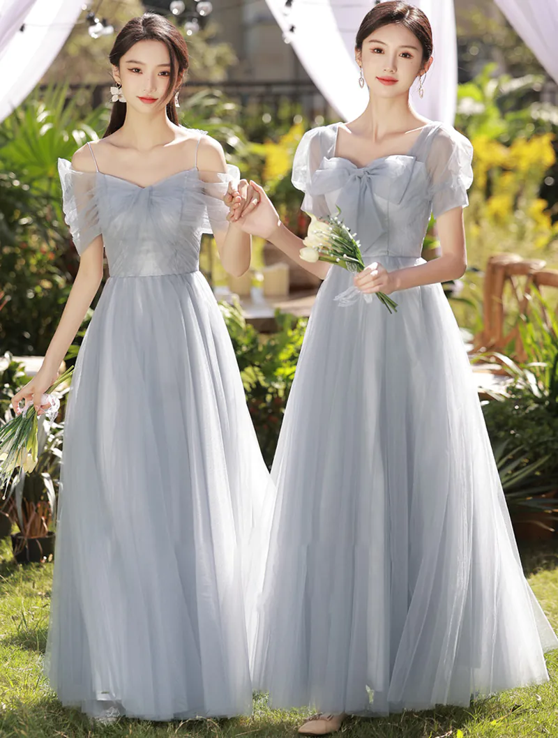 Women's Gray Chiffon Wedding Guest Long Bridesmaid Formal Dress02