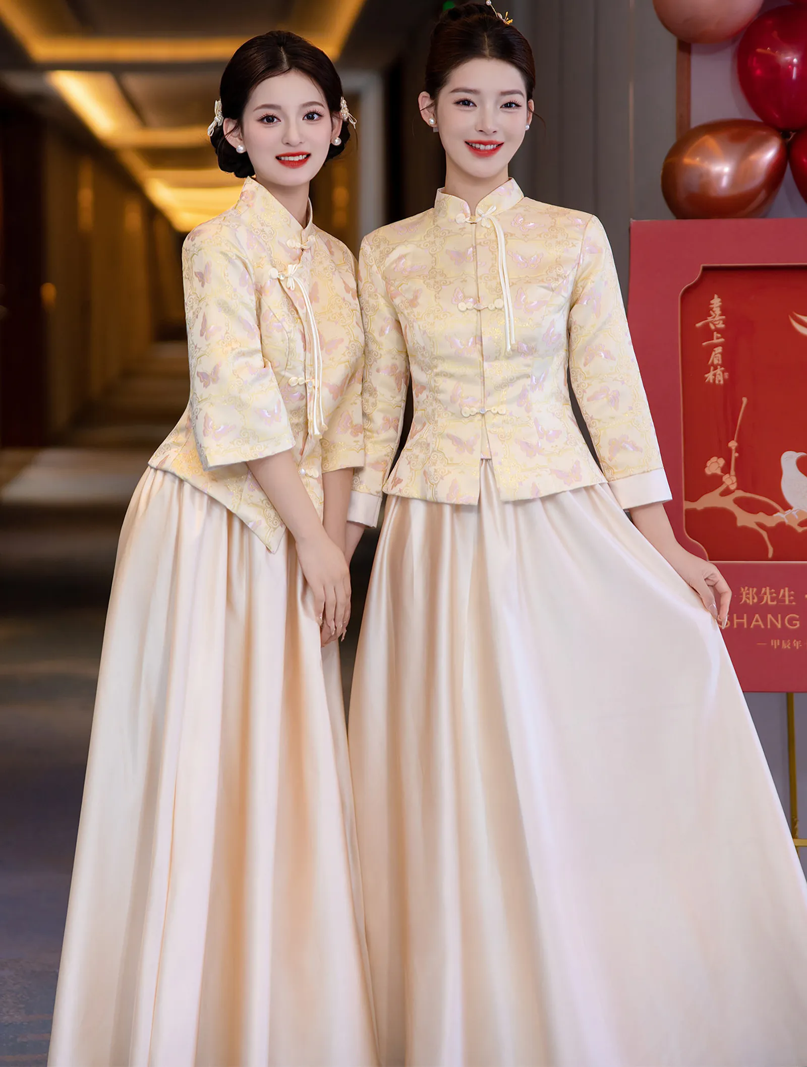 Beautiful Chinese Style Floral Brocade Reception Dress Outfit for Bridesmaid03 Beautiful Chinese Style Floral Brocade Reception Dress Outfit for Bridesmaid03