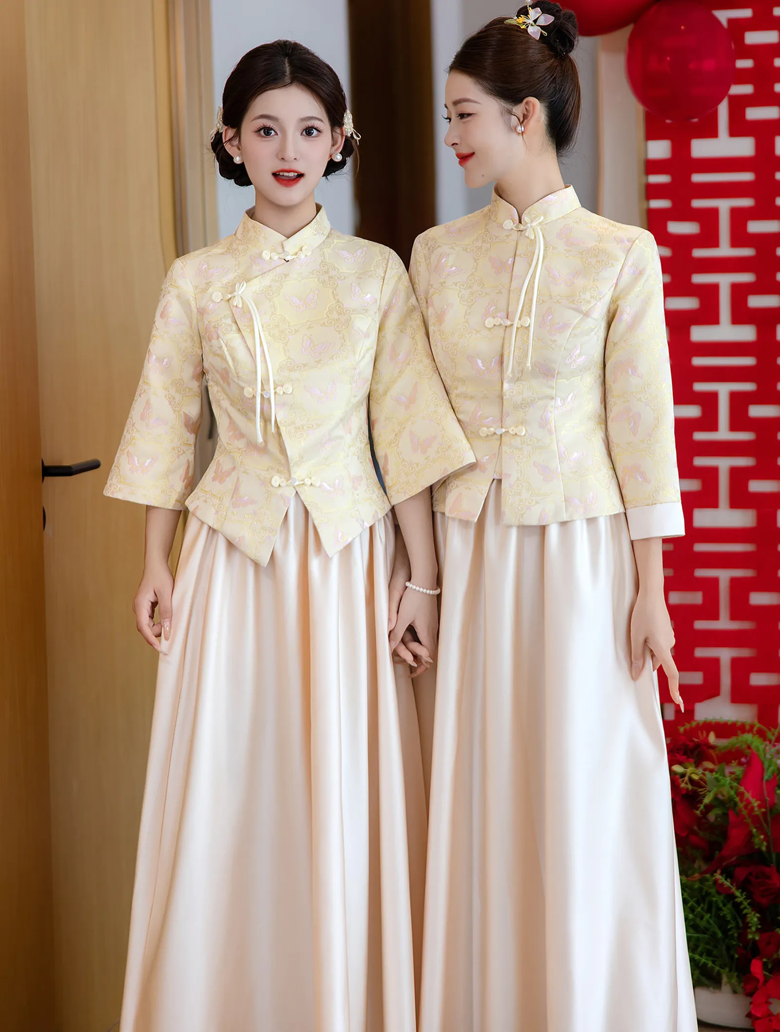Beautiful Chinese Style Floral Brocade Reception Dress Outfit for Bridesmaid04 Beautiful Chinese Style Floral Brocade Reception Dress Outfit for Bridesmaid04
