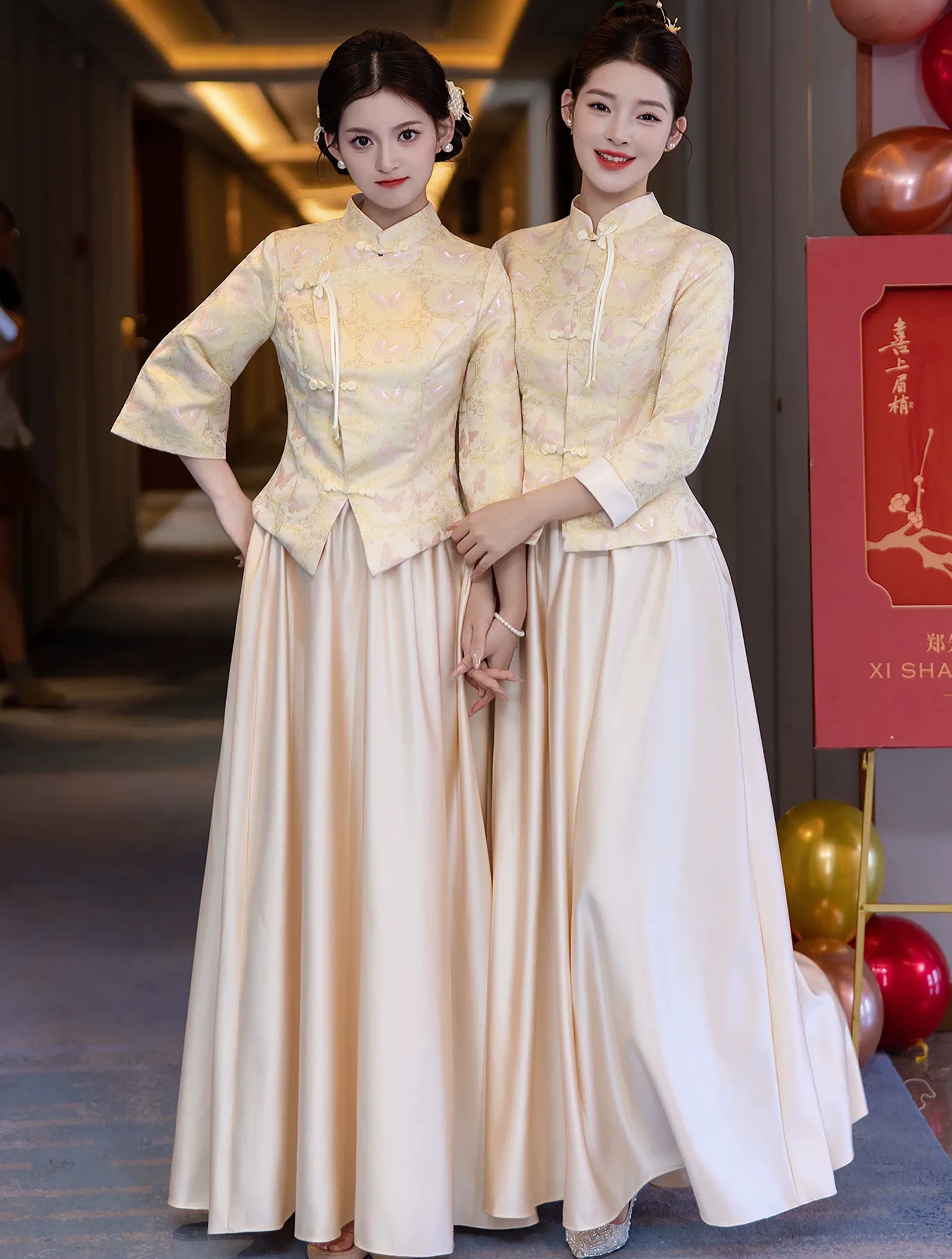 Beautiful Chinese Style Floral Brocade Reception Dress Outfit for Bridesmaid06 Beautiful Chinese Style Floral Brocade Reception Dress Outfit for Bridesmaid06