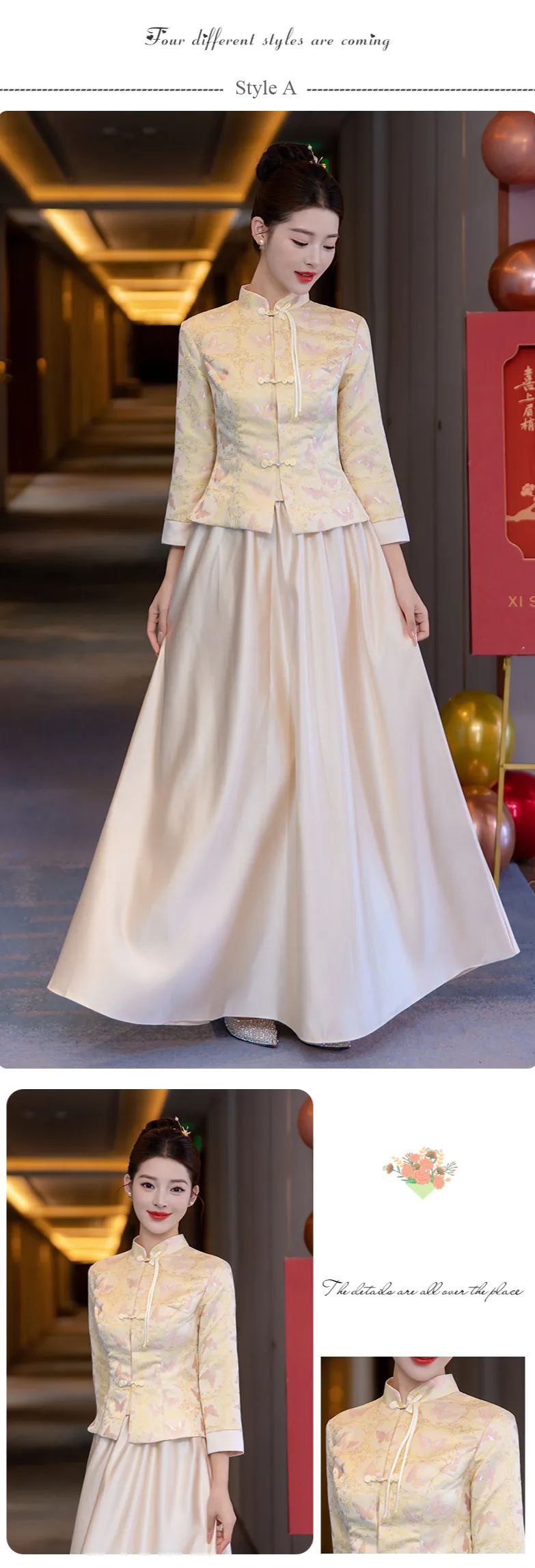 Beautiful-Chinese-Style-Floral-Brocade-Reception-Dress-Outfit-for-Bridesmaid13