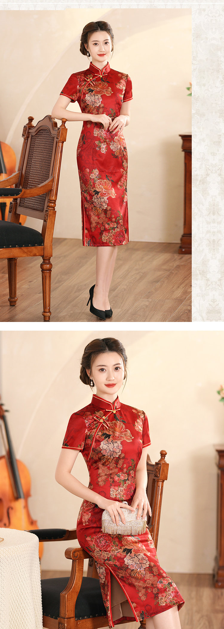 Women-Retro-Short-Sleeve-Improved-Midi-Qipao-Dress-Cheongsam10