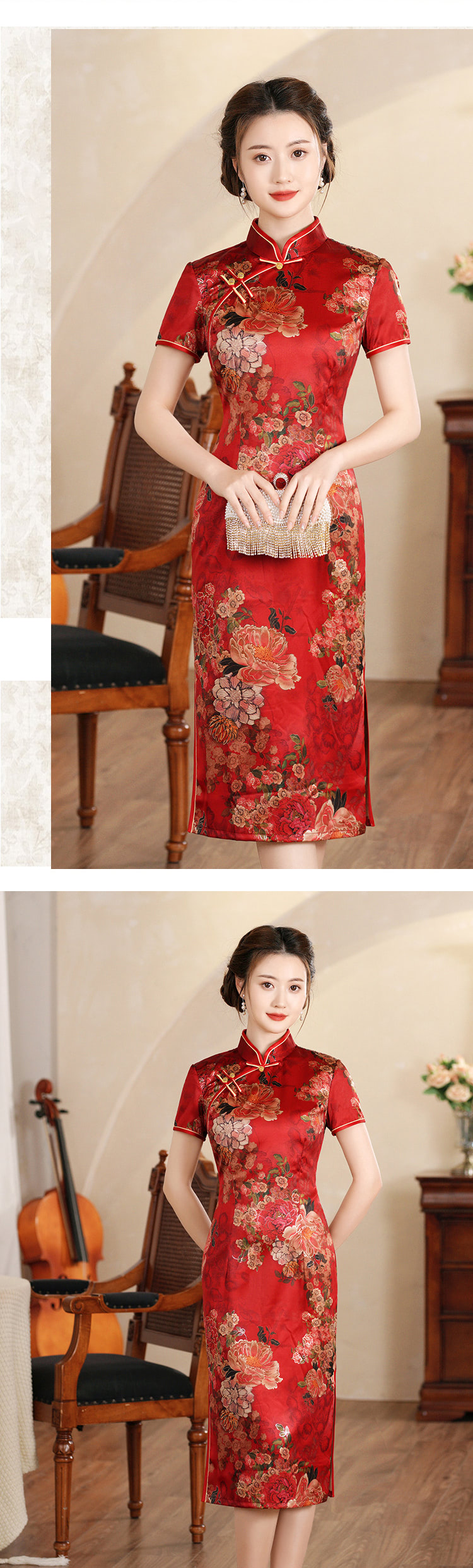 Women-Retro-Short-Sleeve-Improved-Midi-Qipao-Dress-Cheongsam11
