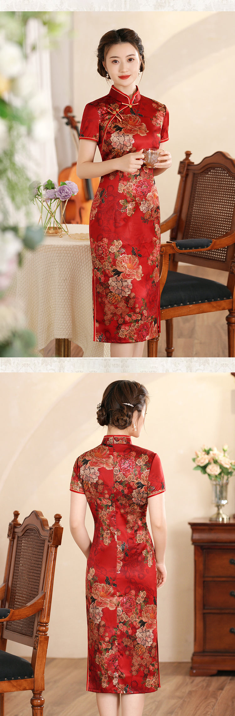 Women-Retro-Short-Sleeve-Improved-Midi-Qipao-Dress-Cheongsam12