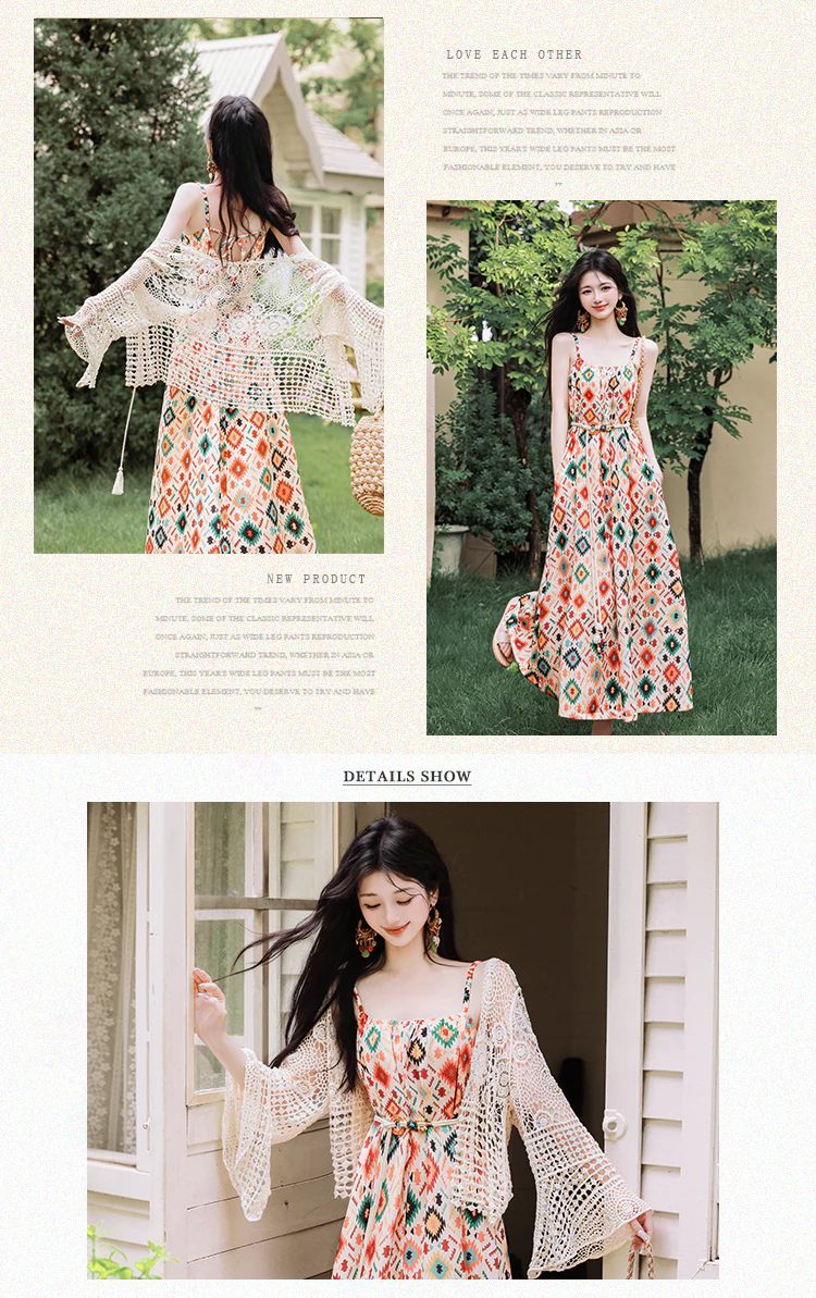 Bohemian-Geometric-Print-Sundress-with-Crochet-Cardigan-Summer-Outfit08