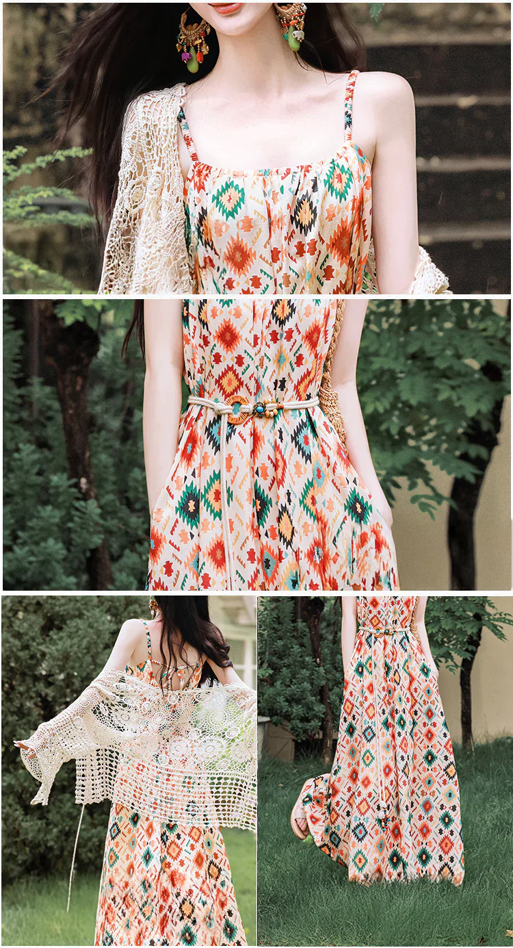 Bohemian-Geometric-Print-Sundress-with-Crochet-Cardigan-Summer-Outfit09