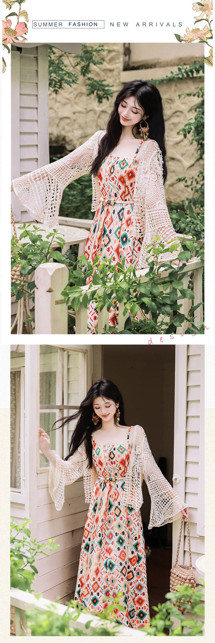 Bohemian-Geometric-Print-Sundress-with-Crochet-Cardigan-Summer-Outfit12
