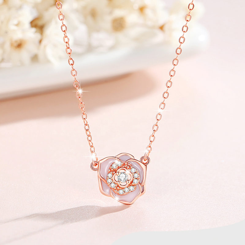 Camellia Flower S925 Silver Necklace Birthday Valentines Anniversary Gifts01