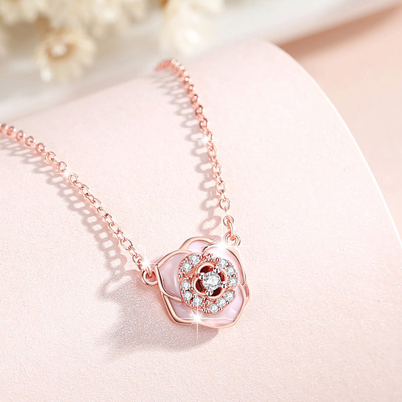 Camellia Flower S925 Silver Necklace Birthday Valentines Anniversary Gifts04