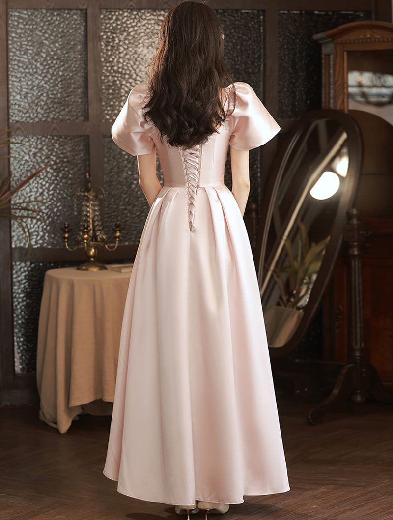 Chic Pink Short Sleeve Wedding Guest Cocktail Party Formal Dress01