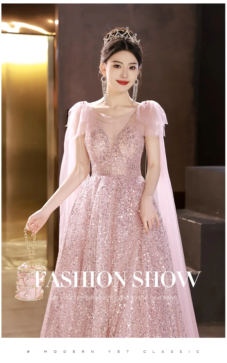 Fairy Pink Sparkly Evening Gown Cocktail Birthday Party Maxi Dress