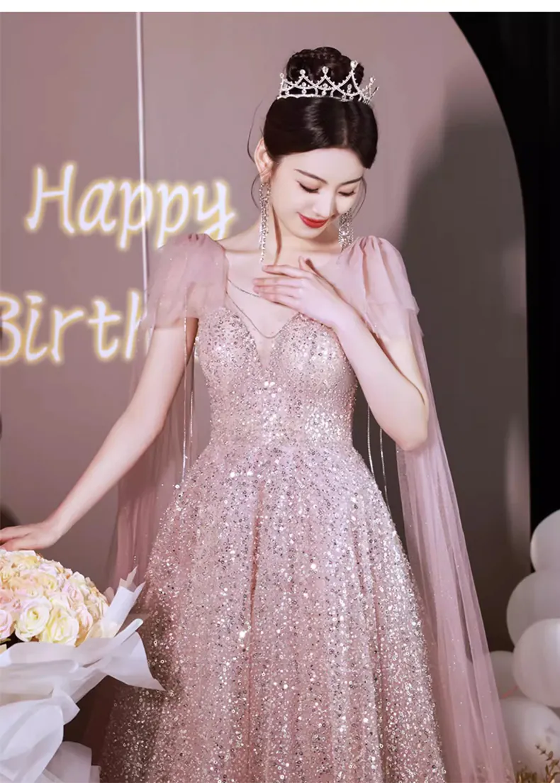 open lace back dress Princess 3D Floral Pink Tulle Birthday Wedding Flower Girl Dress, Sequ main image 0