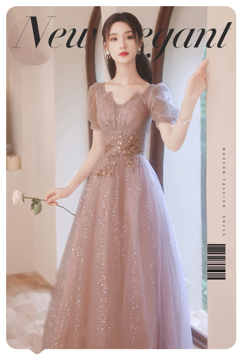 Fairy V neck Short Sleeve Prom Evening Dress Elegant Party Long Gowns07
