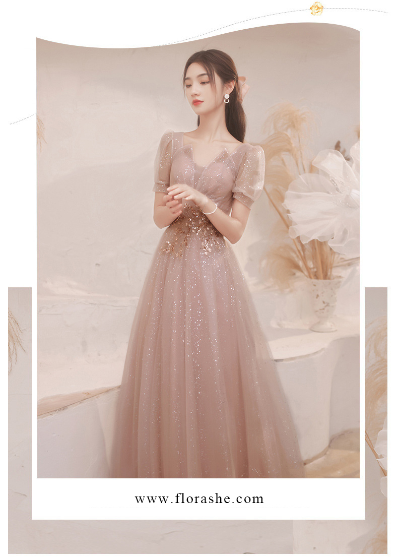 Fairy V neck Short Sleeve Prom Evening Dress Elegant Party Long Gowns08