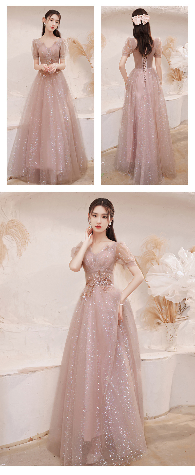 Fairy V neck Short Sleeve Prom Evening Dress Elegant Party Long Gowns11