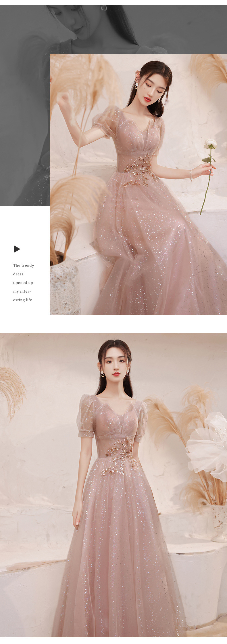 Fairy V neck Short Sleeve Prom Evening Dress Elegant Party Long Gowns12