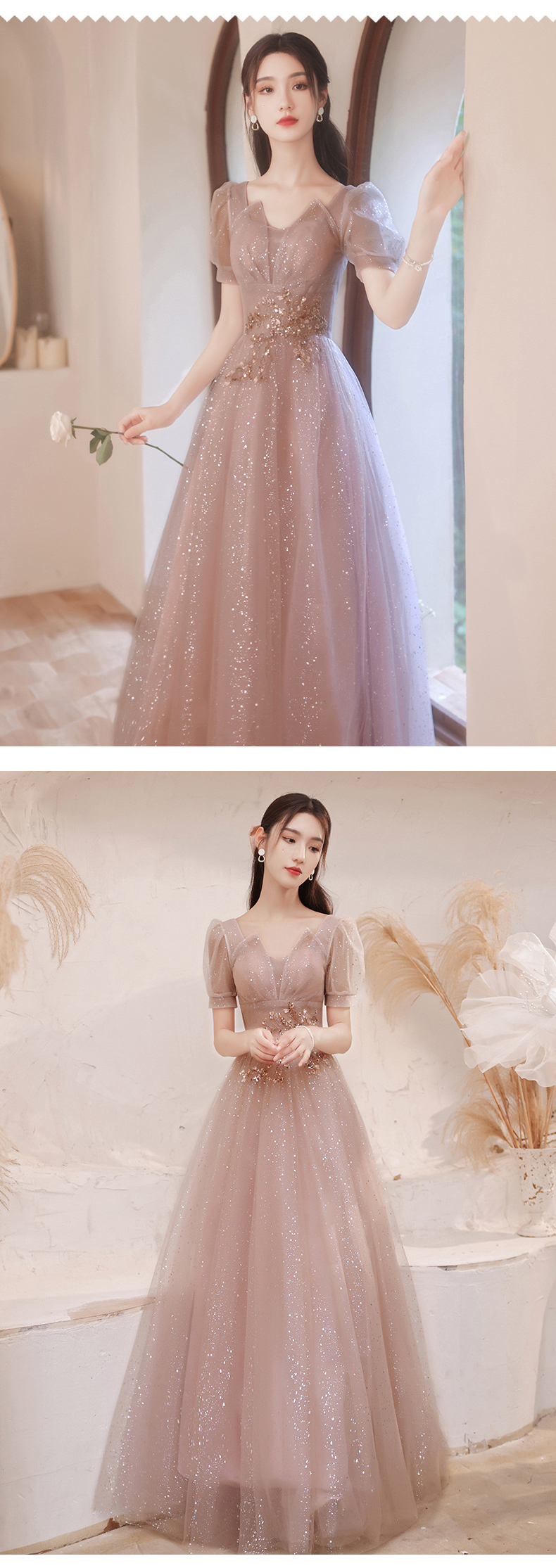 Fairy V neck Short Sleeve Prom Evening Dress Elegant Party Long Gowns13