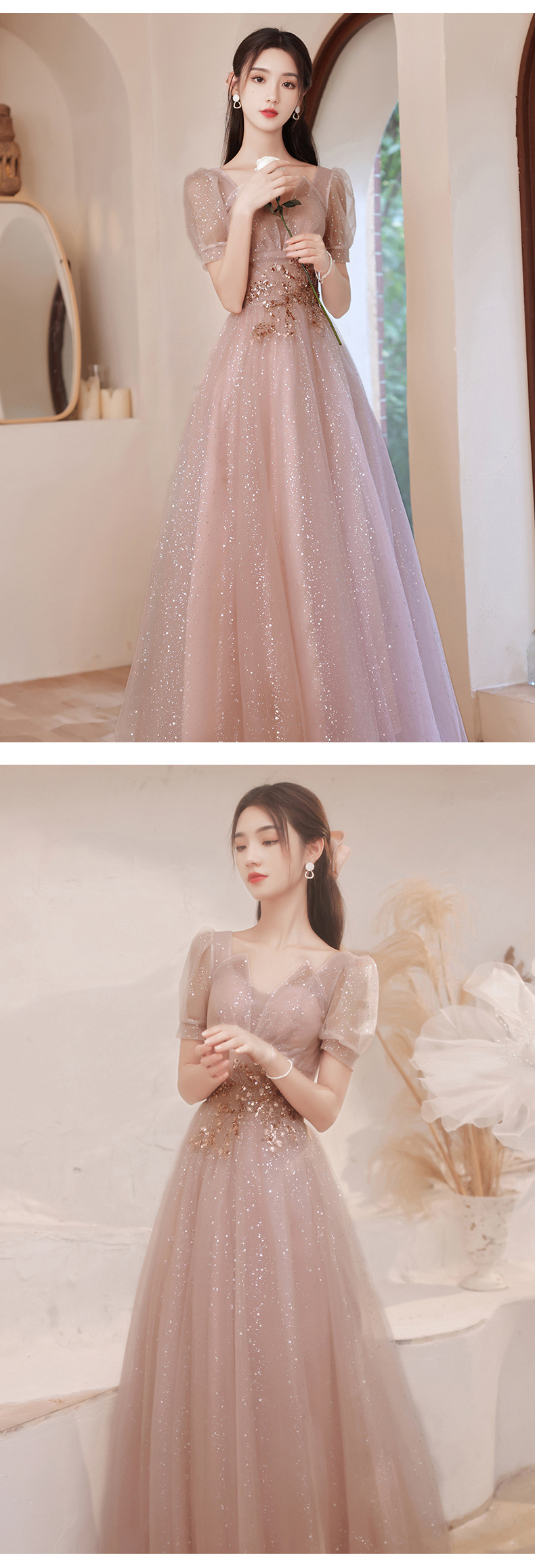Fairy V neck Short Sleeve Prom Evening Dress Elegant Party Long Gowns15