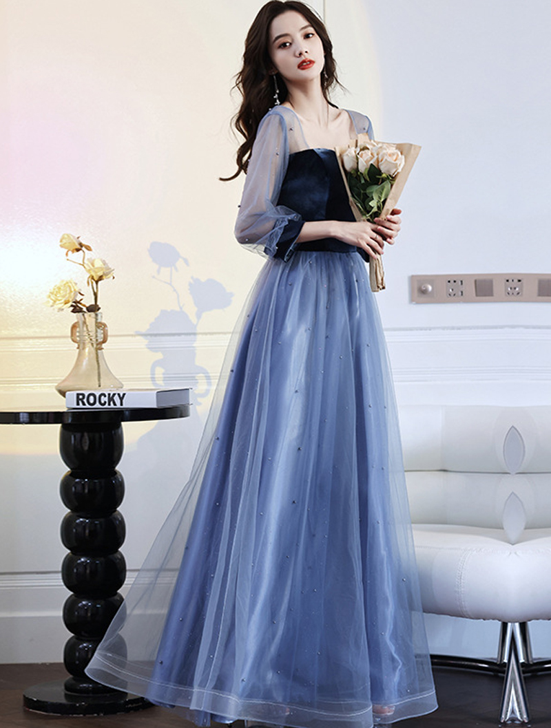 Fashion Blue Slim Long Sleeve Formal Dress Evening Gown04